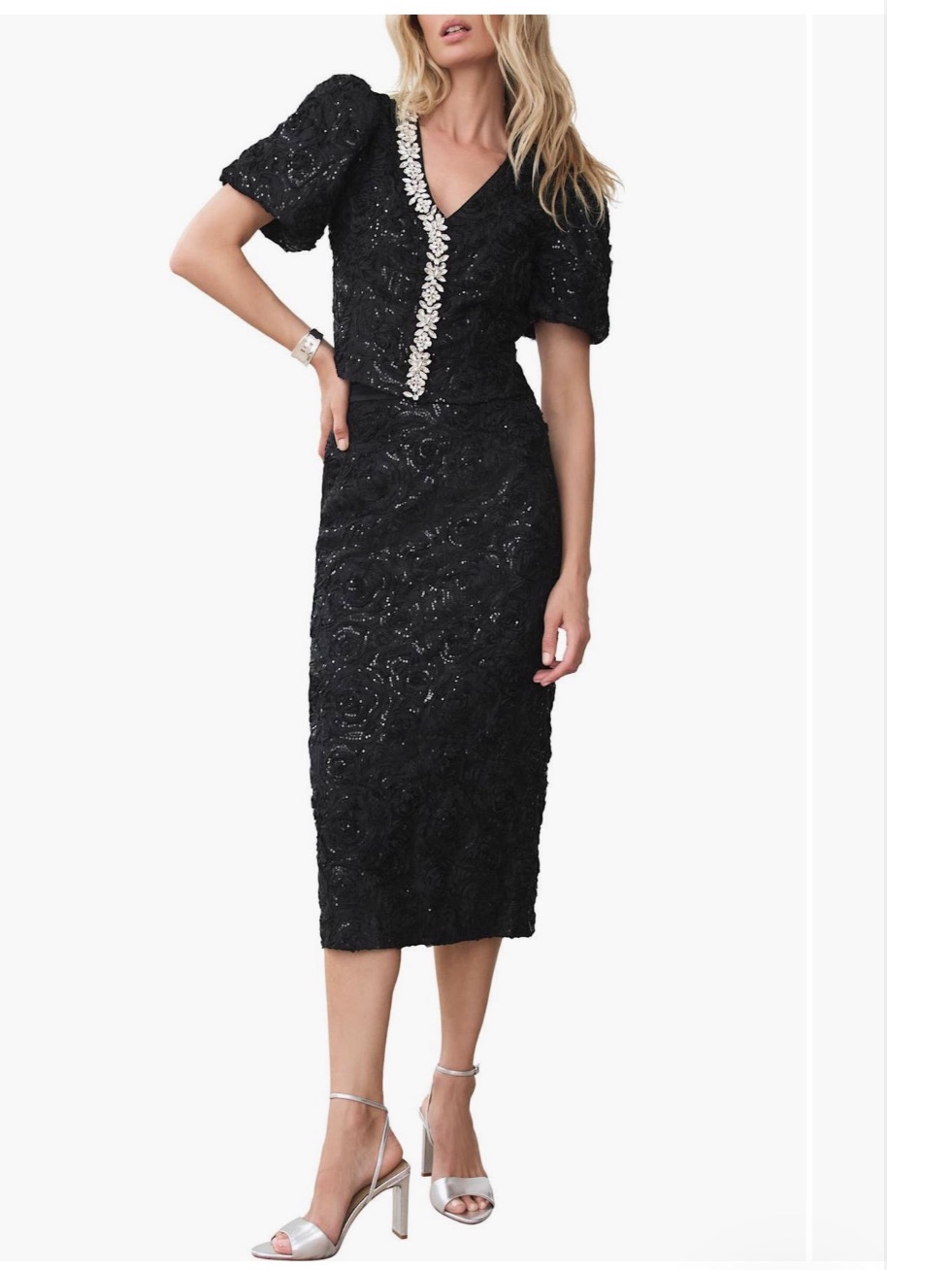 Black Embellished Midi Skirt